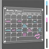 DIYMAG Magnetic Calendar for Refrigerator Dry Erase Wall Planners 15.2"x11.2" Magnet Fridge Monthly White Board Planning Acrylic Clear Chalkboard Apartment Decor Meal Planner with 3 Colors Markers