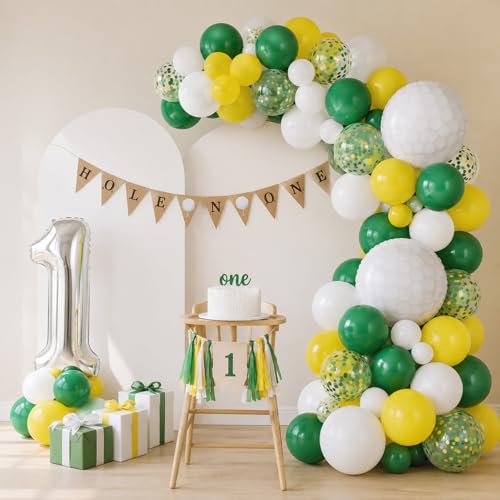 Image of Golf Balloons with 2 Pcs 18 Inch Golf Ball Foil Balloons | 12 Inch Green Yellow Confetti Latex Balloons for Golf Birthday Decorations Sport Theme Party Baby Shower Party Supplies