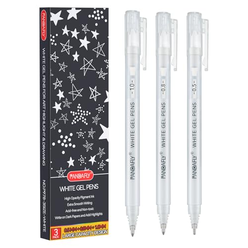 PANDAFLY White Gel Pens, Fine, Medium & Bold Tip Ink