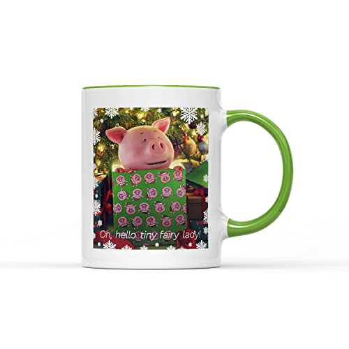 Image of WillowGifts Percy Present Pig Mug - Christmas Advert Sweets Character Merch Gift Secret Santa Present Heavy Duty Handle Coated Dishwasher/Microwave Safe Sublimation Ceramic (Green Handles)