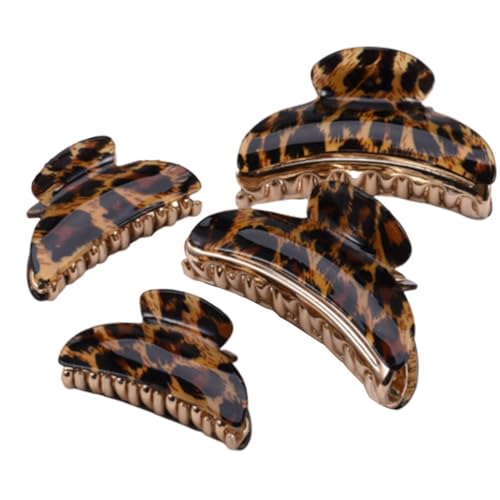 FRCOLOR 4 pinzas grandes para el pelo con estampado de leopardo, pinzas francesas para el pelo sin pinzas para el pelo, accesorios para el cabello, señorita, plátano, versión coreana