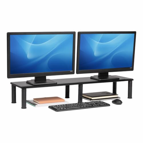 Mind Reader Dual Monitor Stand, Height Adjustable, Desktop Organizer, Laptop Riser, Office, 38.5"L x 11"W x 2.55-6.5"H, Black by Mind Reader - Used condition - US$20.46