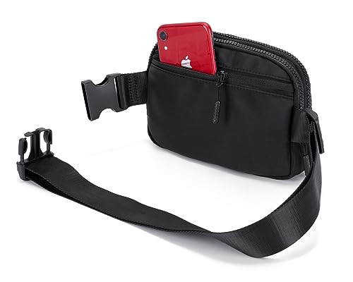 Fanny Pack for Women Men, Ginsco 3 Zipper Pockets Crossbody Bags with Adjustable Strap, Mini Belt Bag Waterproof Fashion 2L Waist Pack Fits Travel Outdoor Hiking Walking Running (Pure Black) - Thumbnail 3