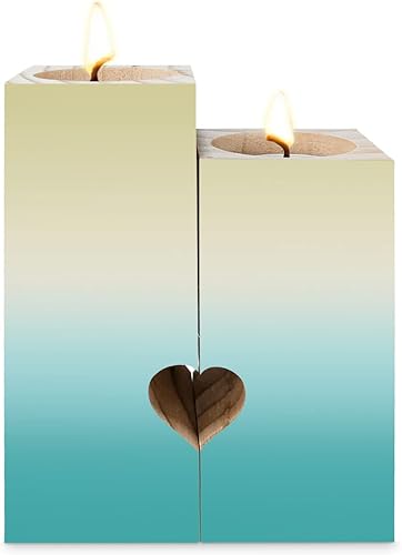 Juego de portavelas color verde azulado amarillo degradado con 2 velas de té, portavelas decorativo regalos personalizados para cumpleaños,