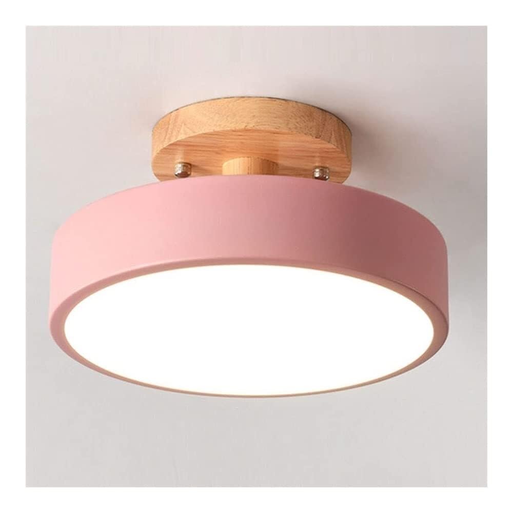 LYMSXAZOU Ceiling Lighting Round Nordic Led Lam Solid Wood Base Light Semi Flush Mount Close to Fixture for Aisle Balcony Kitchen Bedroom Bathroom Cloakroom Corridor(Pink)