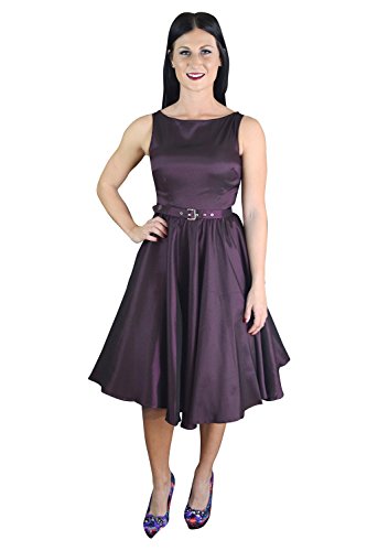 Elegant 60'S Vintage Style Purple Satin Flare Swing Party Dress - 8 #TOP4
