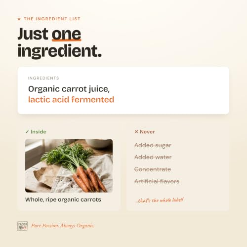 Image of Passion Bio Organic Carrot Juice, Fermented, Bag-in-Box, 101.4 fl oz | 100% pure organic carrot juice . lactic-acid fermented . smooth balanced flavor . no added sugar . vegan . 101.4 fl oz