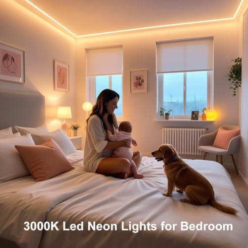 Image of Neon Strip Light, 13.1 feet, Flexible Silicone LED, IP65 Waterproof, with 12V Adaptor, for Bedroom, Gaming Room & Home Decor | 4 Meter | Warm White