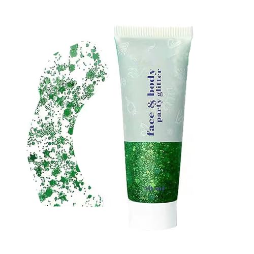 Body Glitter Gel 50 ml, verde sirena lentejuelas festivales maquillaje brillante para cara, pelo y cuerpo, polvo de purpurina holográfico duradero, resistente al agua, maquillaje facial brillante para