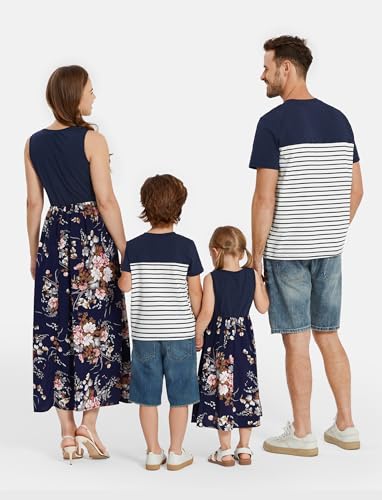 Image of PATPAT Family Matching Outfits Mommy and Me Dresses Tropical Boho Floral Tank Maxi Dresses and T-Shirts Matching Sets