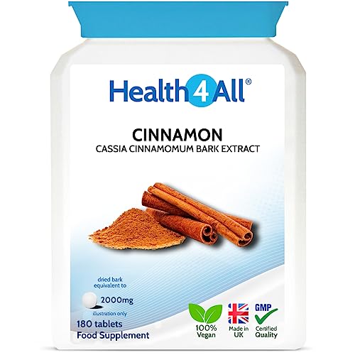 Cinnamon 2000mg 180 Tablets (V) (not Capsules) for Blood Sugar Control Made in The UK by Health4All