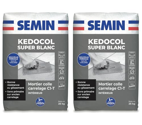 Mortier Colle pour Carrelage Kedocol Super Blanc Semin, Poudre, Intérieur, sac de 25 kg, lot de 2