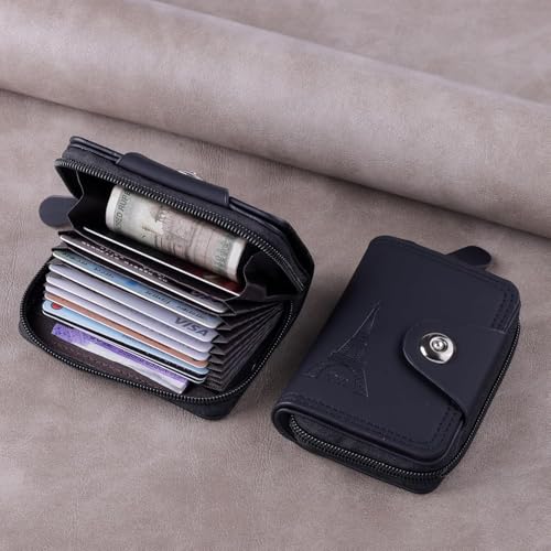 Image of RFID Blocking Credit Card Holder Wallet with Zipper Closure, Multi Card Organizer Wallet with Cash Pocket, Compact Accordion Card Holder Wallet (Blue)