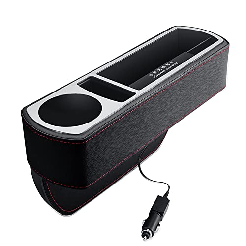 ihreesy Car Seat Gap Filler Organizer,Universal Front Seat Console Side Pocket Organizer PU Leather Car Storage Box with Cup Holder for Phones Keys Coin Wallets,Wireless Charging Style,Black