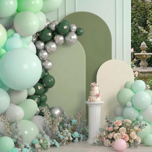 VitalCozy Set of 3 Wedding Arch Cover 4ft 5ft 6ft Fabric Arch Backdrop Cover Double Sided Fitted Spandex for Baby Shower Birthday Party Decoration Frame Not Included(Green Series)