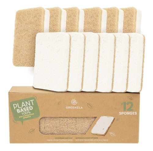 Esponjas Naturales Greenzla, Paquete de 12, Esponja de Cocina ecológica para una Vida sostenible, Esponja de Limpieza Reutilizable a Base de Plantas de cáñamo/sisal Biodegradable