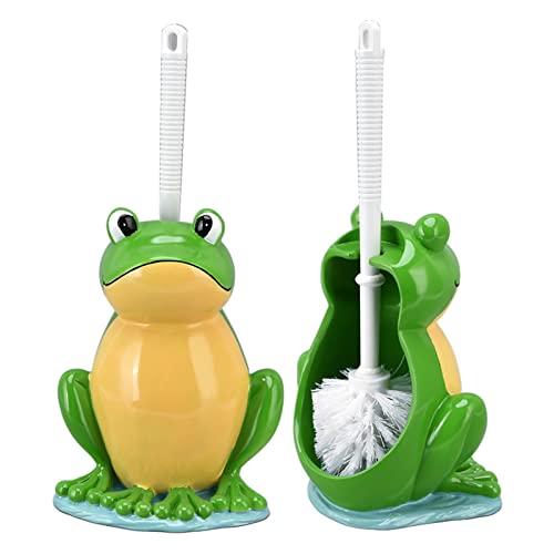 Image of Bathroom Toilet Brush Frog Shape Bowl Household Holder Set Brush Cartoon Creative Toilet Brush Appliance Frog Shape Toilet Brush Set Standing for Scrubbing
