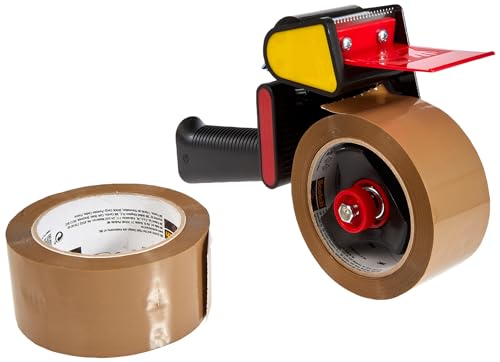 Scotch Abroller mit Pistolengriff + Scotch Verpackungsklebeband für einen sicheren Verschluss, Braun, 50 mm x 66 m, 1 Dispenser + 2 Rollen/Packung