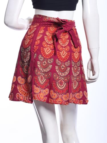 Image of Exotic India Sanganeri Wrap-Around Mini-Skirt with Printed Motifs
