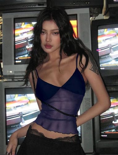 Image of Avidlove Bralettes for Women Mesh Tank Top Slim Y2K Camisole See Through Sheer Bralette Party Club Top