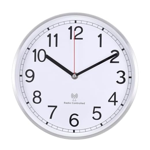Atomic Analog Wall Clock, 10Inch Radio Controlled Sets Automatically Wall Clock, Aluminum Frame Wall Clock Decorative for Home Kitchen Living Room Bedroom Office School