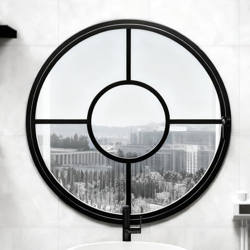 360° Rotating Round Aluminum Alloy Porthole Window with Handle, Tempered Glass Sliding Window for Bathroom, Kitchen, Ventilation, Home Decor (60cm/23.6in)