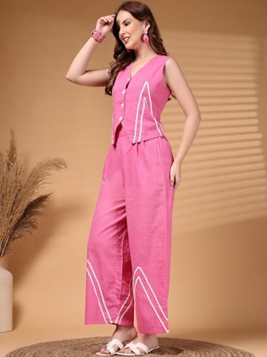 Image of JAIPURFAME Women's Trendy V-Neck Waistcoat With Trousers, Stylish Formal Two-Piece Outfit,Women's Smart Formal Wear Set