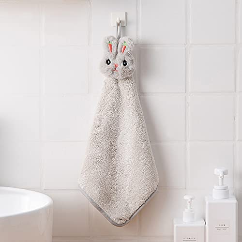 Suillty Hand Bath Towel Kitchen Towels Dish Cloth Soft Microfiber Coral Velvet Fleece Child Hand Towel - Hanging Loop - Machine Wash Ultra Absorbent Fast Drying(Cartoon Rabbit) #TOP4