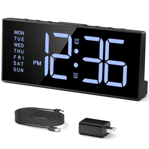 Digital Alarm Clock for Bedroom with Large LED Numbers, Dimmer, 2 Alarms