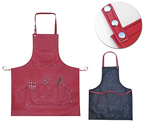 Facón Professional Leather Hair Cutting Hairdressing Barber Apron Cape For Salon Hairstylist - Multi-Use, Adjustable With 6 Pockets - Heavy Duty Premium Quality - Limited Edition - 28" X 24" (Red) #TOP7
