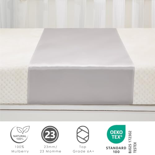 PROMEED 100% Mulberry Silk Crib Sleeve for Baby Hair Loss Prevention, Premium 23 Momme Natural Silk Bassinet Sheet for Bassinets/Cradles/Cots/Cribs (Light Grey) by PROMEED - Used condition - Image 3