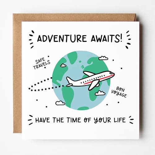 Lunella Stationery Adventure Awaits Card - Bon Voyage Card, Travel Card for Friend or Family, Going Away Card, Vacation Farewell Card, Good Luck Travel Card