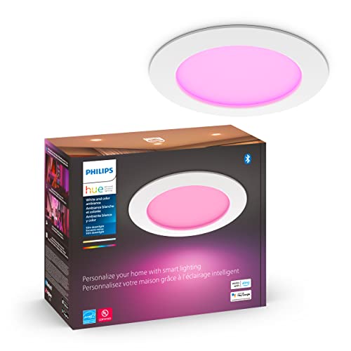 Philips Hue Smart Slim 6 Inch LED Downlight - White and Color Ambiance Color-Changing Light - 1 Pack - 1200LM - Indoor - Control with Hue App - Works with Alexa Google Assistant and Apple Homekit by Philips Hue - Used condition - CA$53.42