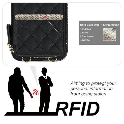 Bocasal Crossbody Wallet Case for iPhone 17 Air, RFID Blocking PU Leather Zipper Handbag Purse Flip Cover, Kickstand Folio Case with Card Slots Holder Wrist Strap Lanyard 5G 6.5 Inch (Black)