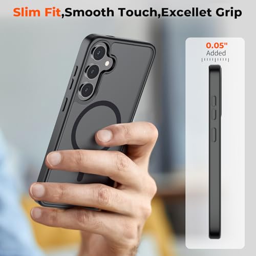 Image of SUPFINE Magnetic for Samsung Galaxy S24 Case / S25 Case with Screen Protector, (Built-in Magnets) (Military Grade Drop Protection) Slim Translucent Shockproof Phone Case,Black