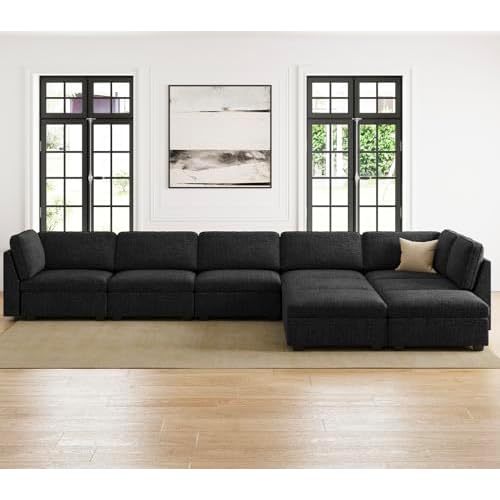 Belffin Oversized Modular Sectional Sofa with Storage Chenille 9 Seats Sectional Sofa L Shaped Couch Cloud Couch for Living Room Dark Grey Dark Grey 9