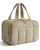 BAGSMART Travel Toiletry Bag, Puffy Large Toiletry Bag for Women, Lightweight Cosmetic Makeup Bag Organizer with Handle for Traveling, Accessories, Essentials, Toiletries (Grayish Brown)