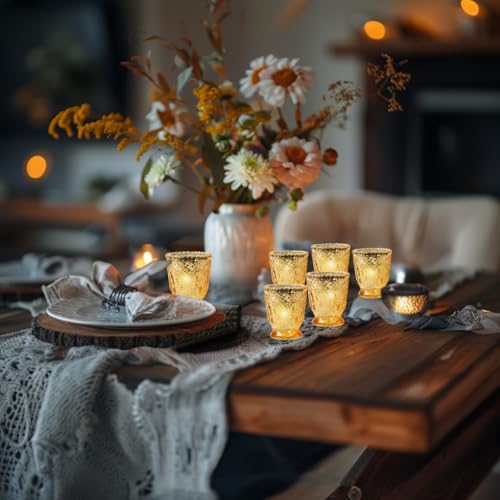 Koyal Wholesale Vintage Glass Candle Holder - Votive Tea Light Candleholders -DÃƒ©cor for Dinner Parties, Holidays, Weddings & Birthdays - 3 x 2.75, Antique Gold (Pack of 6)