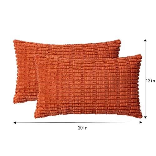 Image of Aegero Pack of 2 Corduroy Decorative Throw Pillow Covers 12x20 Inch, Rust | Fall Soft Striped Pillow Covers Modern Farmhouse Home Decor Christmas Throw Pillow Covers for Sofa Living Room Couch Bed