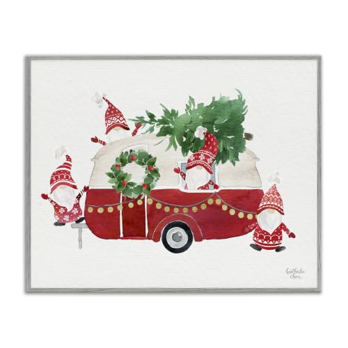 Holiday Gnomes Holly Wreath Tree, 11 x 14 Inch Framed Giclée Print