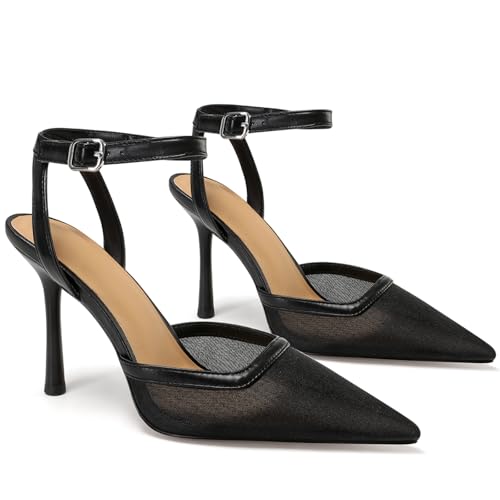 Image of Mesh Kitten Heels for Women Pointed Closed Toe Mule Heeled Sandals Sexy Slip On Dress Pumps