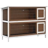 PawHut 54" 2-Story Large Rabbit Hutch Bunny Cage Wooden Pet House Small Animal Habitat with Lockable Doors, No Leak Tray and Waterproof Roof for Rabbits, Chickens, Ducks, Outdoor/Indoor Brown