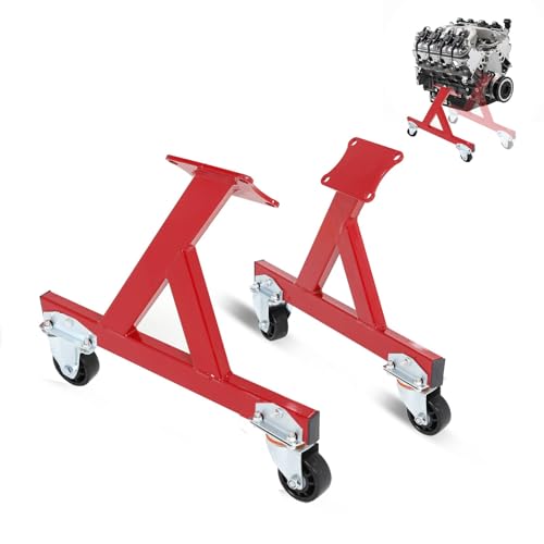 BETTERCLOUD Metal Engine Stand for LS Series V8 Engines Heavy Duty Steel Cradle (2 PCS) Rolling Storage Stand with Swivel Casters Engine & Transmission Storage Support Red