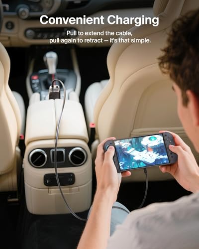 Image of Belkin USB C Car Charger 75W w / 30in Retractable USB C Cable - iPhone Charger, Compatible with iPhone 16 & 15 Series, Galaxy S25 Series, AirPods, Tablet, MacBook, Chromebook, etc. - Travel Essentials