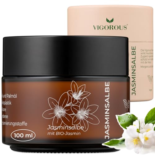 Vigorous Jasmin salbe Augen 100ml -Mit BIO-Jasmin Augenringe entfernen - Augencreme gegen Schlupflider - aktiv Jasminsalbe- augencreme gegen Tränensäcke & Schwellungen - Creme Damen & Herren
