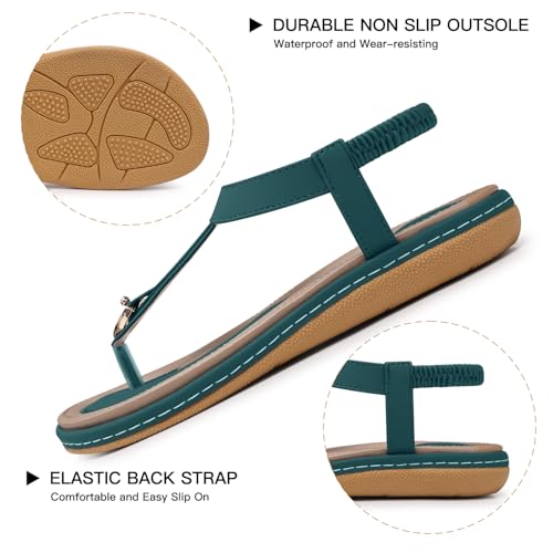 Image of SHIBEVER Womens Sandals Summer Flat: Dressy Casual T-Strap Flip Flop Thong Flats Sandals - Comfortable Walking