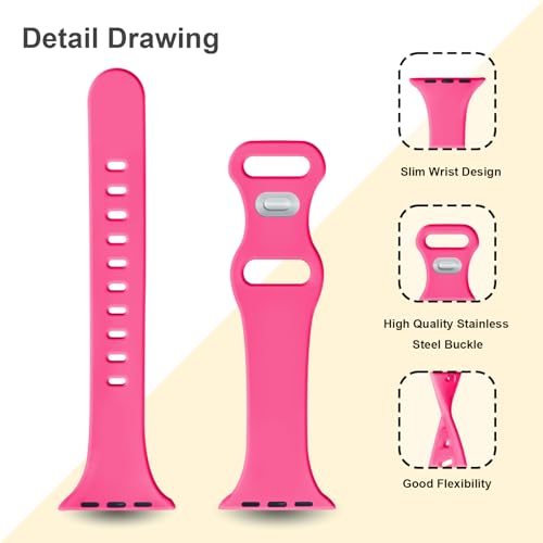 Image of Slim Band Compatible with Apple Watch Bands 38mm 40mm 41mm 42mm 44mm 45mm 46mm 49mm for Women Men,Soft Thin Narrow Silicone Sport Strap Wristbands for iWatch Series 11 10 9 8 7 6 5 4 3 2 1 SE Ultra Hot Pink