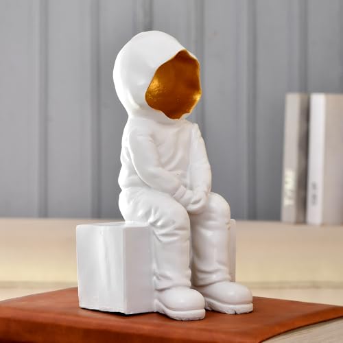 Image of Xtore Modern Abstract White and Gold Figurine | Resin Home Decor Accent | Unique Art Piece for Living Room, Office, or Gallery | Contemporary and Thought - Provoking Design