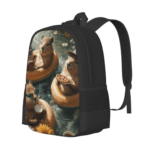 Image of Cute Capybara Print Backpack For Men Women Lightweight Daypack For Daily Commutes Business Travel Hiking
