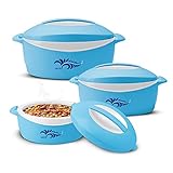 MILTON Delight Jr. Inner Stainless Steel Casserole Gift Set of 3 (520 ml, 820 ml, 1.3 litres), Blue | PU Insulated | BPA Free | Food Grade | Hot & Cold